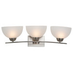 Yosemite Home Decor - Three Lights Vanity - Rejuvenate your bathroom decor with this 3-light vanity fixture from the Alta Peak Collection by Yosemite Home Decor. Item Code #107-3V-AWSS, this 3-light vanity is refined and contemporary. It comes in a Satin Steel finish with Acid Washed glass shades. This piece is versatile and can be hung as an uplight or downlight depending on your desired style. It requires (3) Incandescent medium (E26) base bulbs at a maximum of 100-watts. A 1-year limited warranty is included at the time of purchase for the parts. Also available in a Coffee finish.