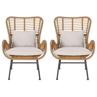 Gloria Indoor Wicker Club Chairs With Cushions, Set of 2, Light Brown, Black, Be
