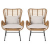 Gloria Indoor Wicker Club Chairs With Cushions, Set of 2, Light Brown/Black/Beige