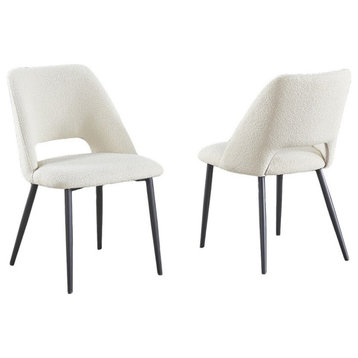 Polar Fleece Fabric Side Chairs in Beige with Gray Painted Legs