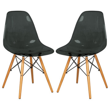 Dover Molded Dinin Side Chair, Wood Dowel Eiffel Base, Set of 2, Transparent Black