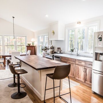Triple window above kitchen sink