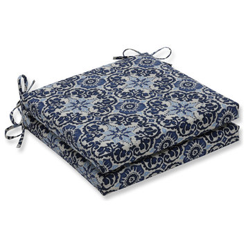 Woodblock Prism Blue Oversized Seat Cushion Set, Set of 2