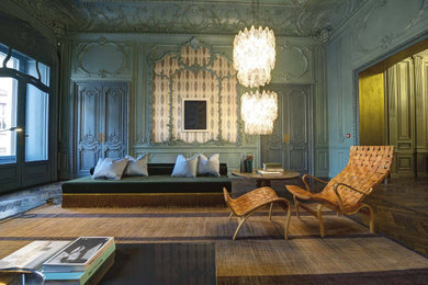 Design ideas for a large eclectic living room in Rome.