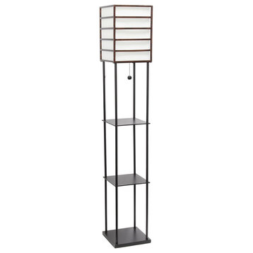 Lalia Home Metal 1 Light Etagere Shelving Floor Lamp in Black with Cream Shade