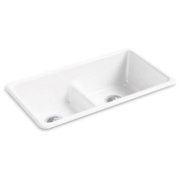 Kohler Iron/Tones Top-/Under-Mount Smart Divide Double-Equal Kitchen Sink, White