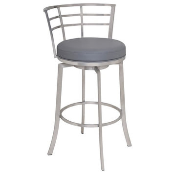 Armen Living Viper 30" Faux Leather Bar Stool in Gray/Stainless Steel