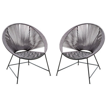 Pablo 2-Pack Accent Chairs, Black/Gray Rope With Black Metal Frame