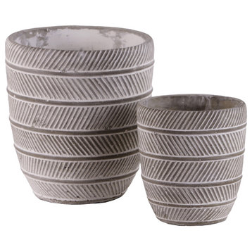 Round Pots With Alternate Parrallel Lines and Tapered Bottoms, 2-Piece Set