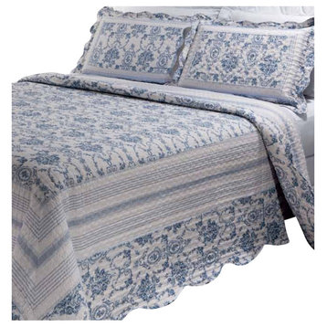 5 Piece Blue Wisteria Lattice  Quilt Set, Super King Bed In Bag
