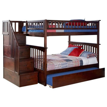 AFI Columbia Full Over Full Solid Wood Staircase Trundle Bunk Bed in Walnut