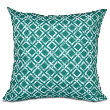 Rope Rigging, Geometric Print Outdoor Pillow, Green, 18"x18"