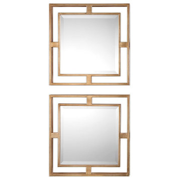 Bowery Hill Modern Decorative Mirror in Antique Gold (Set of 2)