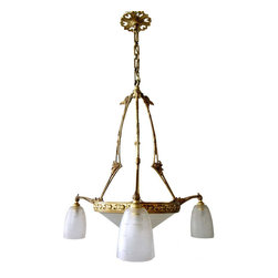 French Cast Brass and Wheel-Cut Glass Three-Light Chandelier - Pendant Lighting