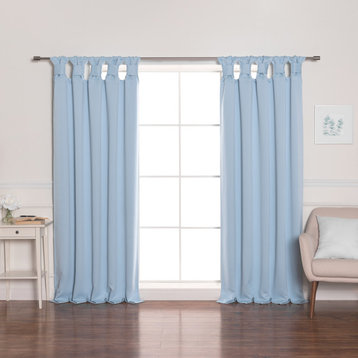 BANDTAB -Thermal Insulated Blackout Knotted Tab Curtain Set, Skyblue, 52" W X 84