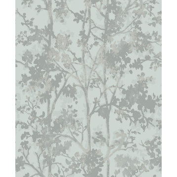 Spa & Silver Shimmering Foliage Wallpaper