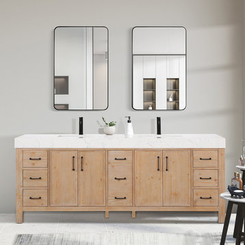 Leon Bath Vanity with Composite Stone Top, Fir Wood Brown, 84", No Mirror