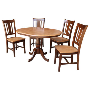 36" Round Top Pedestal Ext Table With 12" Leaf And 4 Rta Chairs
