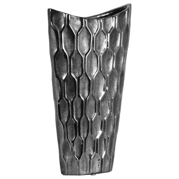 Lee Ceramic Vase, Metallic, Silver, 14"