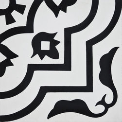 Moroccan Mosaic and Tile House - Taza Handmade Cement Tile, White/Black, Sample - Wall And Floor Tile