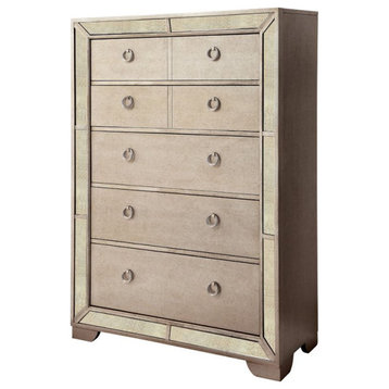 Furniture of America Celina Wood 5-Drawer Mirror Panel Chest in Gold Champagne