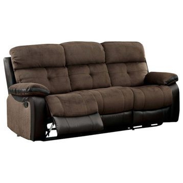 Furniture of America Gwendalyn Faux Leather Reclining Sofa in Brown and Black