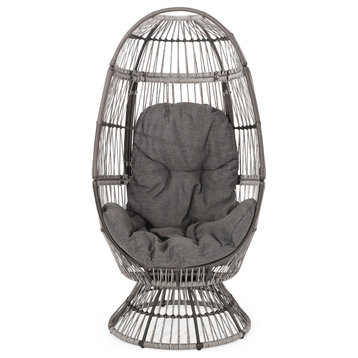 Berkshire Outdoor Wicker Swivel Egg Chair With Cushion, Gray/Dark Gray/Taupe