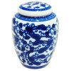 Decorative Blue and White Chinese Floral Porcelain Tea Storage Container, Small