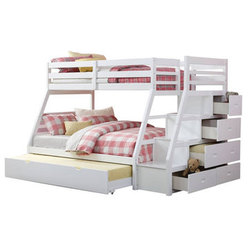 ACME Jason Wooden Twin/Full Bunk Bed with Storage Ladder/Trundle in White