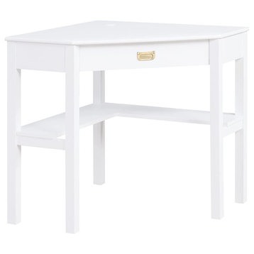 Modern Corner Desk, Worktop With Grommet and Pull Out Keyboard Tray, White