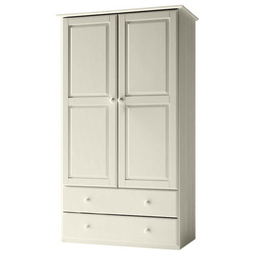 Traditional Solid Wood Wardrobe Armoire, Soft White