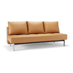 "Innovation" Sly Deluxe Q Camel Leather Sofa Bed / Chromed Legs - Sofas