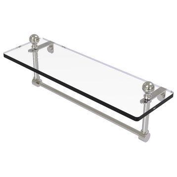 Mambo 16" Glass Vanity Shelf with Towel Bar, Satin Nickel