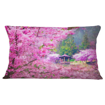 Japanese Cherry Flowers Floral Throw Pillow, 12"x20"