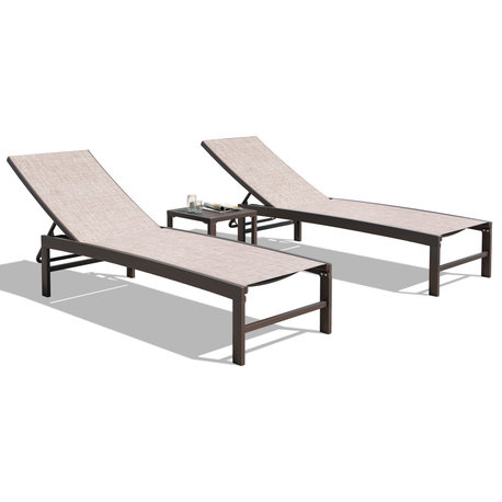 Patio Set Outdoor Aluminum Adjustable Chaise Lounge Chairs and Table Set, Beige