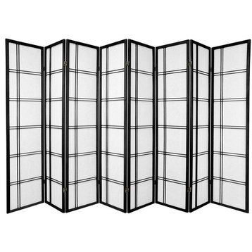 6' Tall Double Cross Shoji Screen, Black, 8 Panels