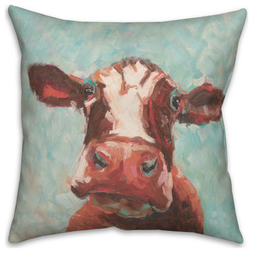 Teal Painted Cow 18x18 Indoor/Outdoor Pillow
