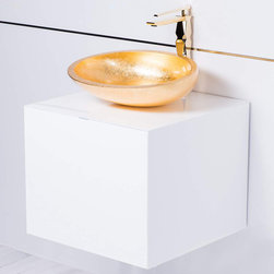 20 inch white lacquer bathroom vanity with gold vessel sink combo - Bathroom Fixtures