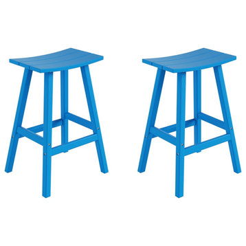 Florence Outdoor 29" HDPE Plastic Saddle Seat Barstool Pacific Blue (Set of 2)