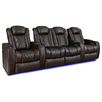 Tuscany Leather Home Theater Seating, Dark Chocolate, Row of 4 Loveseat Center