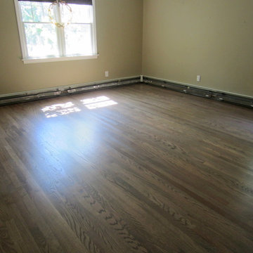 NISSEQUOGUE:  2 1/4" RED OAK W/ CUSTOM GREY BLEND STAIN + BONA TRAFFIC HD SATIN