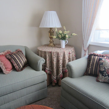 Custom Tablecloth with Decorative Table Overlay, Reupholstered Sofa & Loveseat,