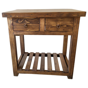 Kent Rustic Natural Wood Kitchen Island, Natural Stain, 60 X 20 X 36