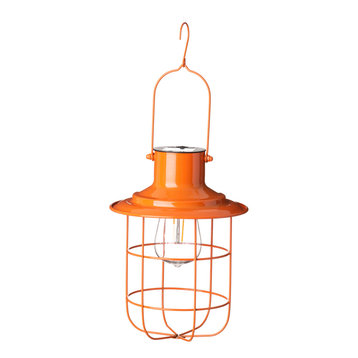 9.75"H Metal Wire Solar Powered Lantern, Orange