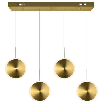 CWI LIGHTING 1204P30-4-625 LED Island/Pool Table Chandelier with Brass Finish