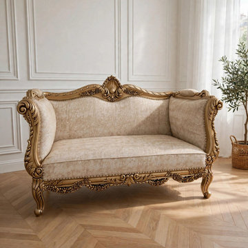 Handcrafted Solid Teak Wood French Rococo Sofa | Classic Living Room Furniture