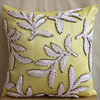 Yellow Ribbon Leaf 18"x18" Silk Throw Pillows Cover, White Leaves