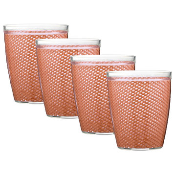 Kraftware Fishnet Double Wall Glasses, Orchid Pink, 14 oz, Set of 4