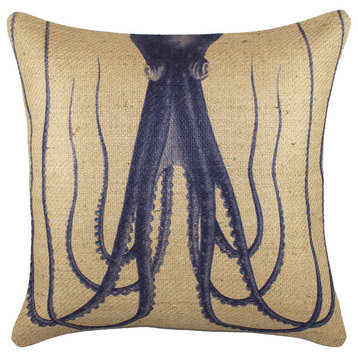 Tall Octopus Burlap Pillow, Navy