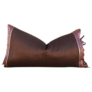 Large Festive Indian Silk Queen Lumbar Pillow Cover, Laila